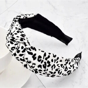 1 LEFT! Leopard Printed White Black Top Knot Soft Fall Headband Women’s